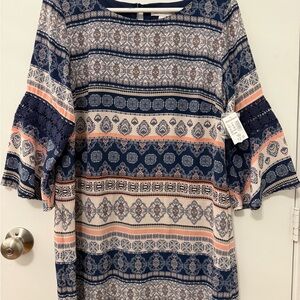 Dressbarn Navy and Pink Patterned Dress